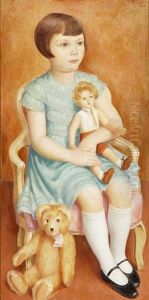 Sitzendes Madchen Mit Puppe Und Teddybar by Paul Theophile Robert