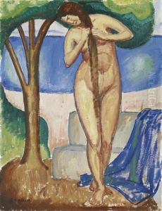 Stehender Frauenakt Unter Baum by Paul Theophile Robert
