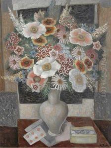 Stilleben Mit Blumen Und Spielkarte by Paul Theophile Robert