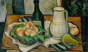 Stilleben Mit Fruchten, Kanne Und Weinflasche