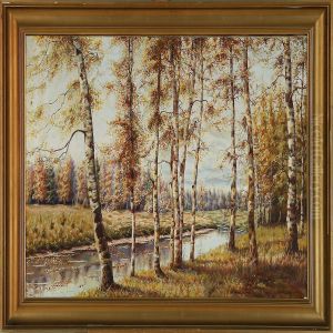 Stream In A Birch Forest by Alexandr Alekseevich Borisov