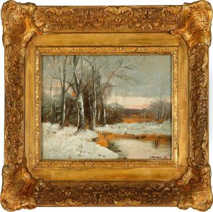 Northern Russian Winter Landscape Near A Forest Atsunset by Alexandr Alekseevich Borisov