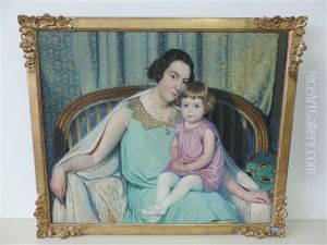 Marguerite Marchand Und Ihre Kleine Tochter Auf Einem Sofa Sitzend Marguerite Marchand Und Ihre Kleine Tochter Auf Einem Sofa Sitzend