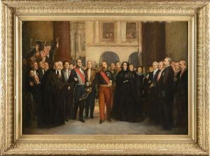 L"empereur Napoleon Iii Et L"imperatrice Eugenie Inaugurant La Nouvelle Cour De Commerce by Joseph Nicolas Robert-Fleury