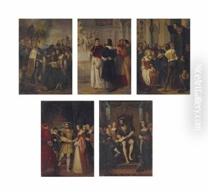 L'arrivee De Charles-quint En Espagne; Guillaume Bude Presente A Francois 1er Le Premier Livre Imprime; Leon X Et Raphael Au Vatican; Henry Viii Chassant De Sa Presence Le Cardinal Wolsey; Et Luther Prechant La Reforme (5 Works)