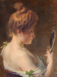 Portrait Einer Jungen Dame Mit Spiegel by Tony Robert-Fleury