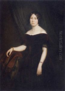 Portrait Of A Young Girl Wearing A Maroon Velvet Dress by Tony Robert-Fleury
