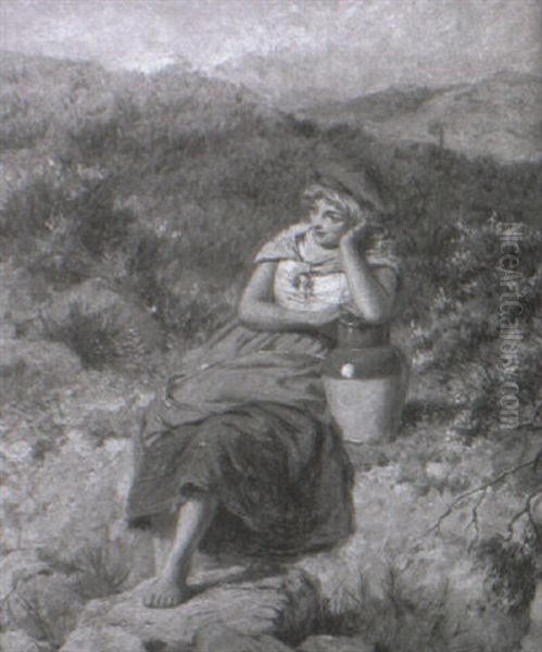 Young Girl With A Water Jar In A Landscape - view 1
