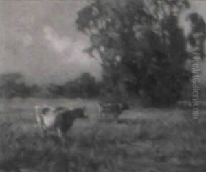 Cows In A Landscape At Dusk by Ellis William Roberts
