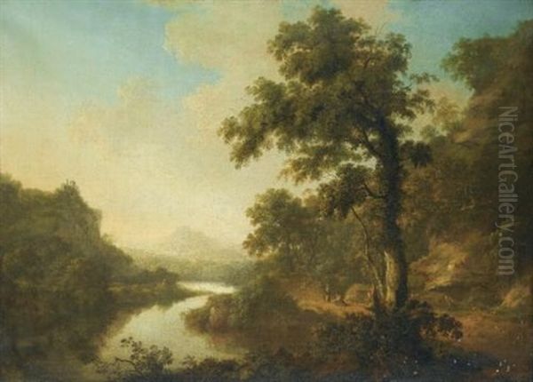 A Wooded River Landscape With Figures On A Path - view 1