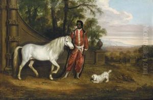 Gerald Fitzgerald's Negro Servant Holding "bold Sir William" In A Landscape, A Poodle Beside