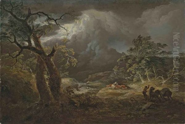 A Stormy River Landscape, With Herdsmen - view 1