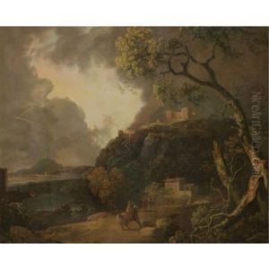 A Capriccio Landscape With Lightening Striking A Hill Top