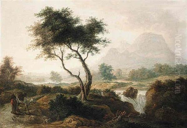 Landscape With Figure And Mule On A Path, And A Waterfall, Mountains Beyond - view 1
