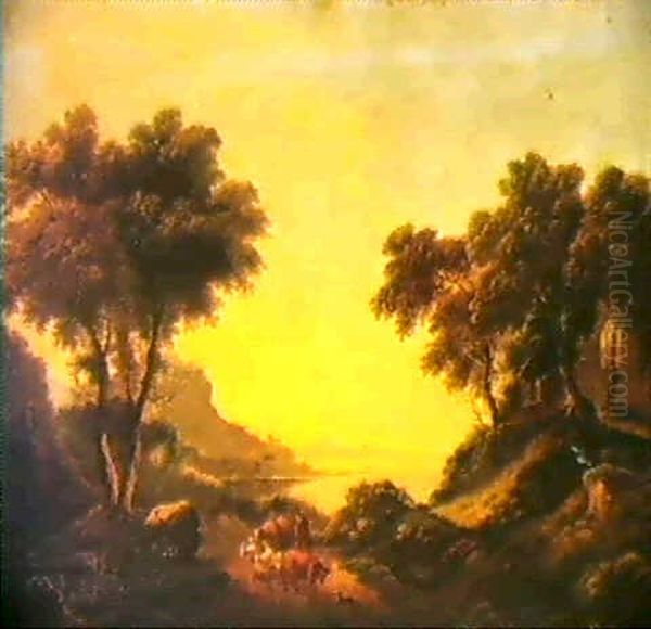 Wooded Landscape With A Drover And Cattle - view 1