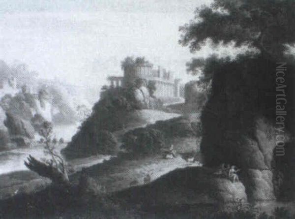 Figures And Animals In An Italianate Landscape With Architectural Ruins - view 1