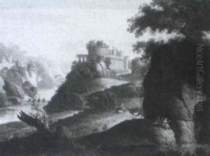 Figures And Animals In An Italianate Landscape With         Architectural Ruins by Thomas Sautelle Roberts