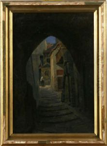 Italienskt Bymotiv Med Kvinna by Agnes Borjeson