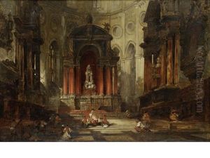 Interior Of Antwerp Cathedral by David Roberts