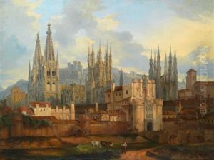 Blick Auf Burgos, Die Kathedrale Und Das Stadttor