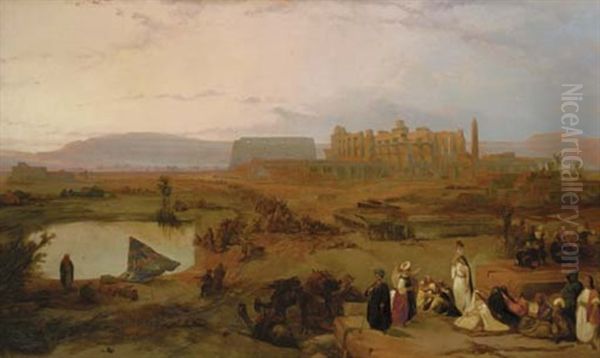 Ruins Of The Great Temple At Karnak, Upper Egypt, Looking Towards The Lybyan Chain Of Hills, Called Baban El Malouk (the Gate Of Kings) In Which Are The Excavated Tombs Of The Kings Of Thebes - Sunset - view 1