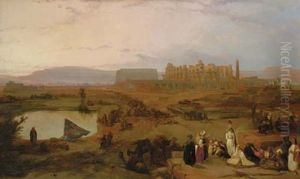 Ruins Of The Great Temple At Karnak, Upper Egypt, Looking Towards The Lybyan Chain Of Hills, Called Baban El Malouk (the Gate Of Kings) In Which Are The Excavated Tombs Of The Kings Of Thebes - Sunset