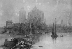 Coln, Dom Mit Rheinuferansicht, Auf Dem Rhein Kahne by David Roberts