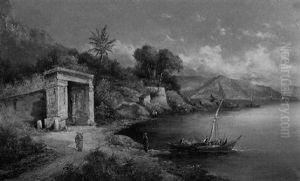 Sudliche Landschaft Mit Ruine An Einem See Sudliche Landschaft Mit Ruine An Einem See