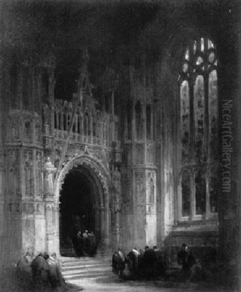 Figures By A Doorway, In A Gothic Cathedral - view 1