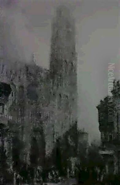 A Market Scene Below Rouen Cathedral. - view 1