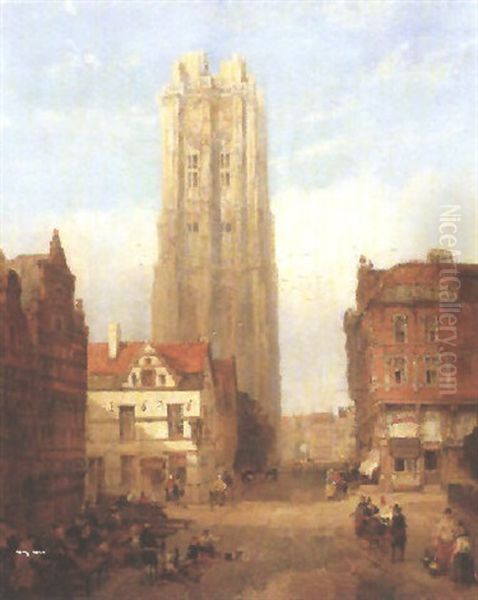 Malines - Looking Towards St. Rombaut's Cathedral - view 1