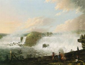 View Of Niagara Falls With Travellers And Indian Guides