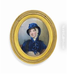 Princess Amelia (1783-1810), In White Dress With Blue Outdoor Jacket And Matching Bonnet; Pillar Background by Andrew Robertson