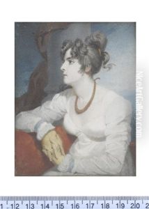 The Artist's First Wife Jenny, Seated On A Red Sofa Before A Classical Column And Red Drapery, Profile To The Left, Wearing Long Sleeved White Dress