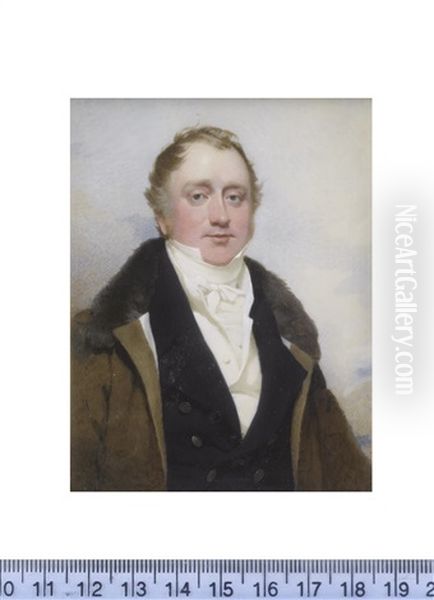 George Broadrick Esq. (1786-1840), Wearing Brown Overcoat With Fur Collar Over Blue Double-breasted Coat, White Waistcoat, Frilled Chemise And Tied Stock - view 1