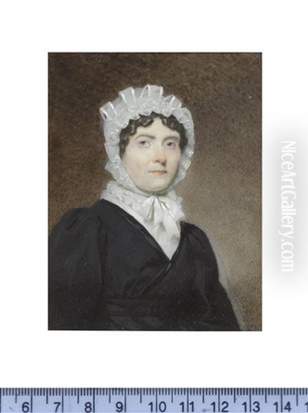A Lady, Called Ann Boxill, Wearing Black Dress, White Underslip With Frilled Collar, Her Dark Hair Curled And Upswept Beneath A Frilled Lace Mob Cap - view 1