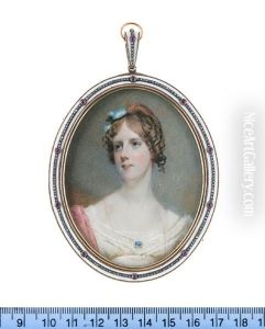 Lady Charlotte Lindsey, Wearing White Dress And Slip, Pink Stole, Blue Enamel Brooch With Border Of Pearls Fastened At Her Corsage, A Fine Gold Necklace Suspended From Her Neck by Andrew Robertson