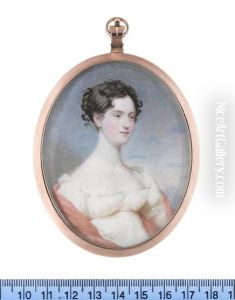 Miss Gordon Of Carroll, Wearing Ivory Dress With Lace Trim To Her Decollage, Pink Stole, Her Dark Hair Upswept And Curled
