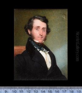 A Gentleman, (mr Millar?), Seated, Wearing Black Coat With Velvet Collar, White Waistcoat, White Chemise, Striped Teal Cravat And Gold Chains