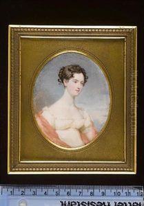 Miss Gordon Of Carroll Wearing Low-cut White Dress Trimmed With Lace And Pink Shawl, Her Dark Hair Upswept And Curled by Andrew Robertson