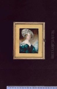 Miss Fanny Shepherd Wearing Green Dress With White Lace Collar And Gauze Fill-in, Gem Set Gold Cross At Her Corsage And White Silk, Gauze And Lace Hat by Andrew Robertson