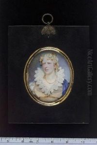 Miss Wilhelmina Macleod Wearing Peach-coloured Dress With Large White Lace Collar And White Sleeves, Coral Ribbon Necklace And Blue Shawl Over Her Shoulders by Andrew Robertson