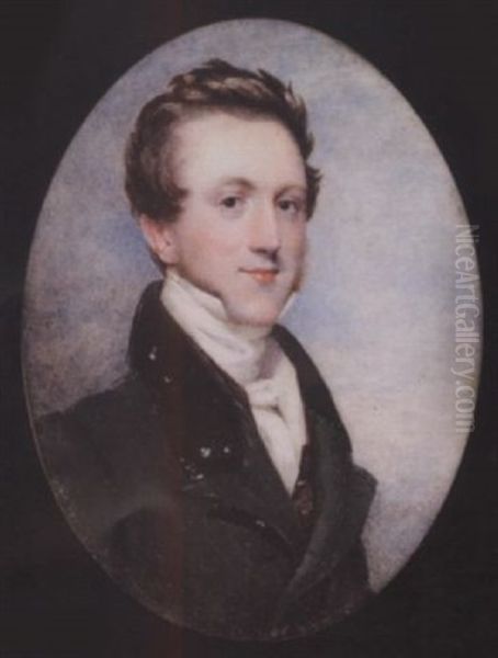 Robert John Bunyon Wearing Dark Grey-green Coat With Black Collar, Brown Waistcoat, White Stock And Cravat - view 1