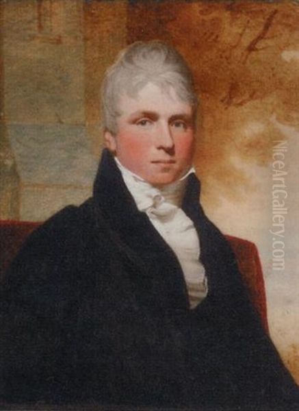 Sir Peter Rivers In A Black Coat And Frilled White Cravat; Window And Tree Background - view 1