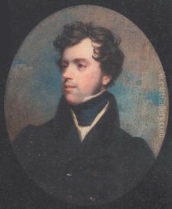 A Gentleman (the Poet Thomas Moore?), Wearing Dark Grey Coat With Black Collar, Pale Yellow Waistcoat, White Shirt And Blue Stock