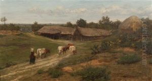 Cattle Heading Home To A Farmstead by Henry Robert Robertson
