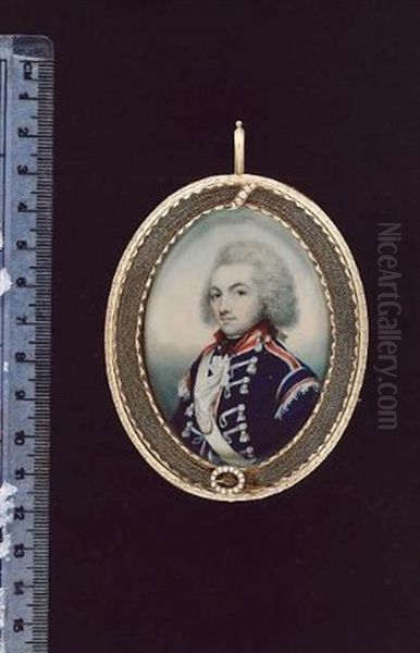 An Officer Of The 8th King's Own Royal Irish Light Dragoons, Wearing Blue Uniform, With Red Facings, Silver Lace And Wings, His Shoulder Belt Featuring A Harp, His Hair Powdered And Worn En Queue - view 1
