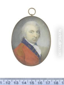 An Officer Of A Royal Regiment Of Infantry, Wearing Scarlet Coat With Blue Facings And Collar, Gold Epaulette, White Frilled Chemise And Stock, His Hair Powdered by Charles Robertson