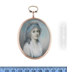 Mary Frances Townley Balfour, Wearing White Dress With Frilled Collar, Sky Blue Bandeau In Her Powdered Hair