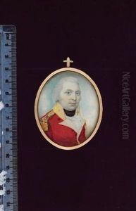 An Officer, Wearing Scarlet Coat With Yellow Facings And Gold Epaulettes, White Waistcoat, Frilled White Cravat And Black Stock, His Hair Powdered